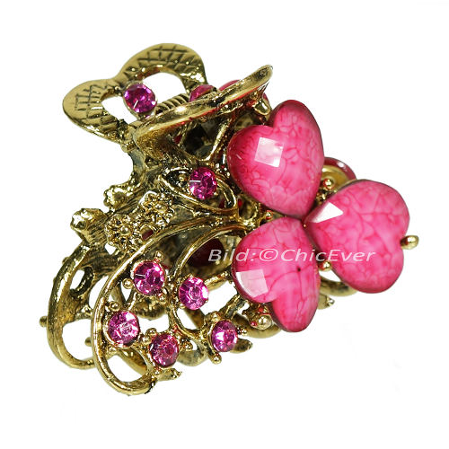 Haargreifer Herzen Haarklammer Metall Strass 3x2cm rosa gold 5696d